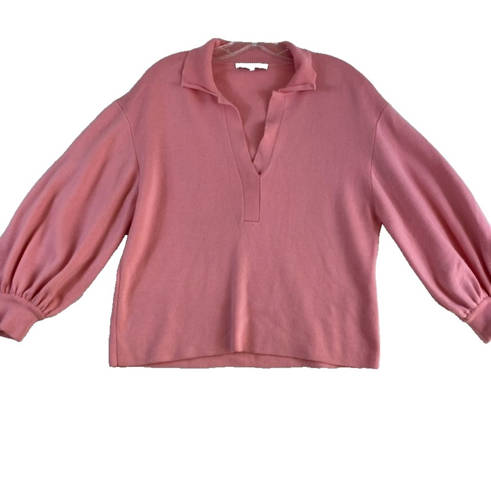 Tibi Knit Sweater Women Sz L Pink 100% Merino Wool Balloon Sleeve